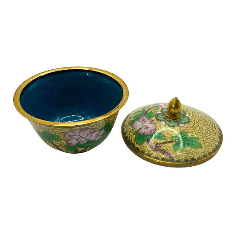 Vintage Chinese Cloisonne Enamel Round Trinket Box
