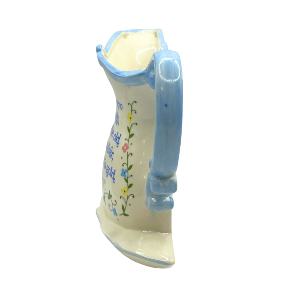 Vintage Lorrie Design Wall Pocket Floral Pottery Pitcher Basin Blue Trimming