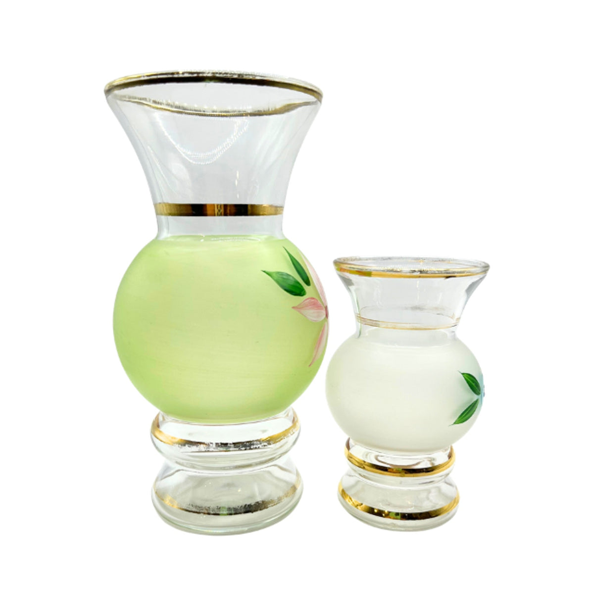 Vintage Bartlett Collins Handpainted Gold Gilded Glass Flower Vases Set of 2