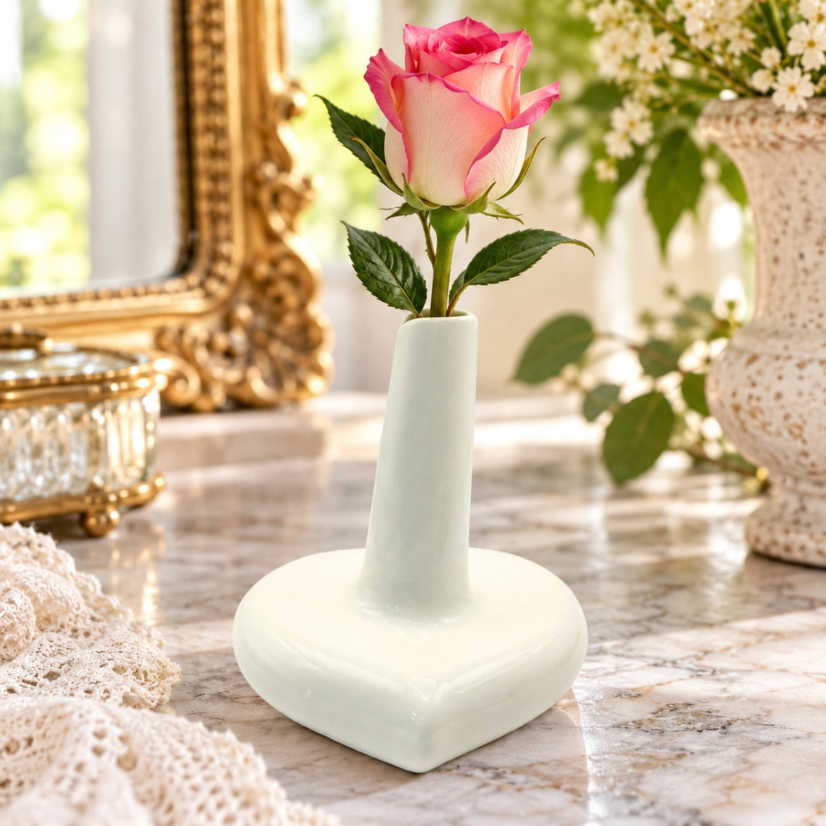 Vintage Palmero Ceramic Heart Bud Vase White Glazed Studio Art Pottery