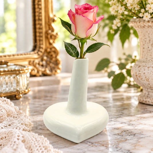 Vintage Palmero Ceramic Heart Bud Vase White Glazed Studio Art Pottery