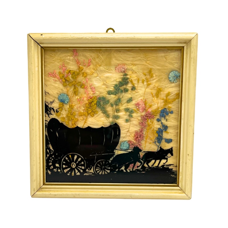 Vintage Mary Fisher Style Silhouette Covered Wagon Milkweed Art