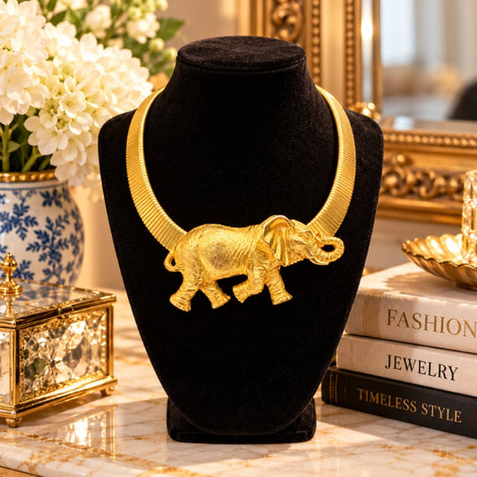 Vintage 1995 Doreen Ryan Oversized Gold Elephant Choker Necklace Runway Couture