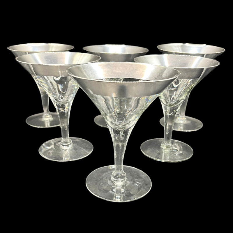 Mid Century Modern Dorothy Thorpe Silver Band Trumpet Cocktail Glasses Set of 6
