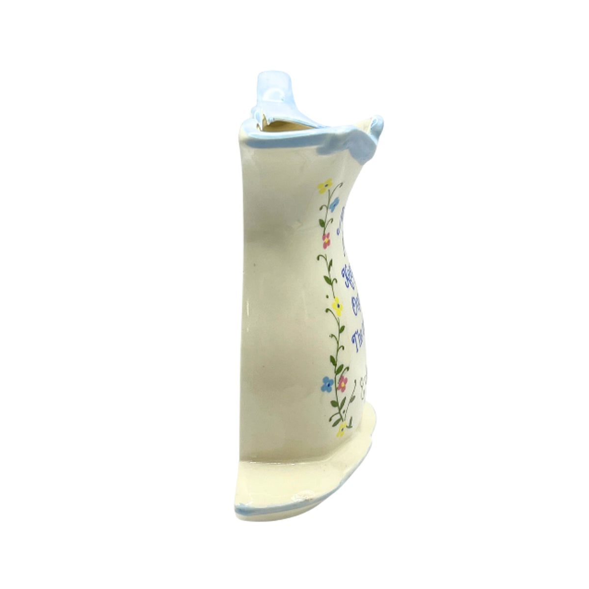 Vintage Lorrie Design Wall Pocket Floral Pottery Pitcher Basin Blue Trimming