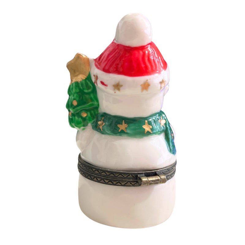 Vintage Ceramic Snowman Hinged Trinket Box Holiday Figurine Keepsake 3 In