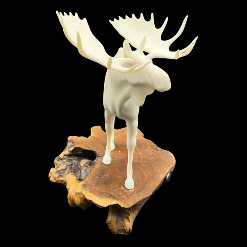 John Perry Bull Moose Sculpture Figurine Burlwood Slab Base Vintage Wildlife