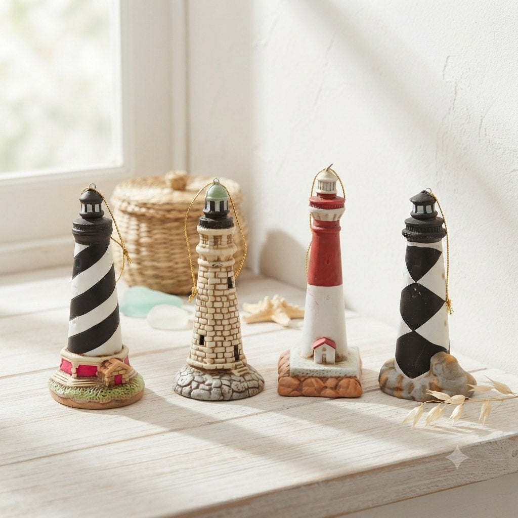 VTG Lefton Lighthouse Collectible Ornaments Nautical Beachfront Decor Set Of 4