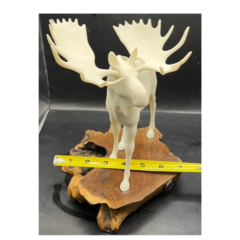 John Perry Bull Moose Sculpture Figurine Burlwood Slab Base Vintage Wildlife