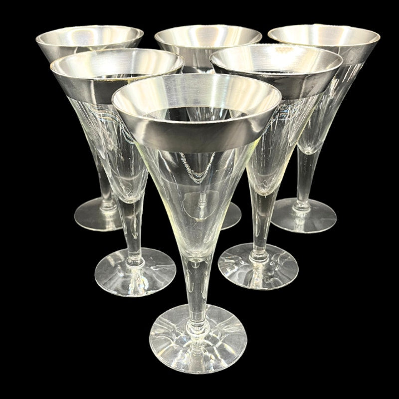 Mid Century Modern Dorothy Thorpe Silver Band Tall Trumpet Cocktail Glasses