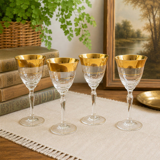 Vintage Avitra Golden 22k Gold Wine Glass Water Goblet Dorothy Thorpe Style
