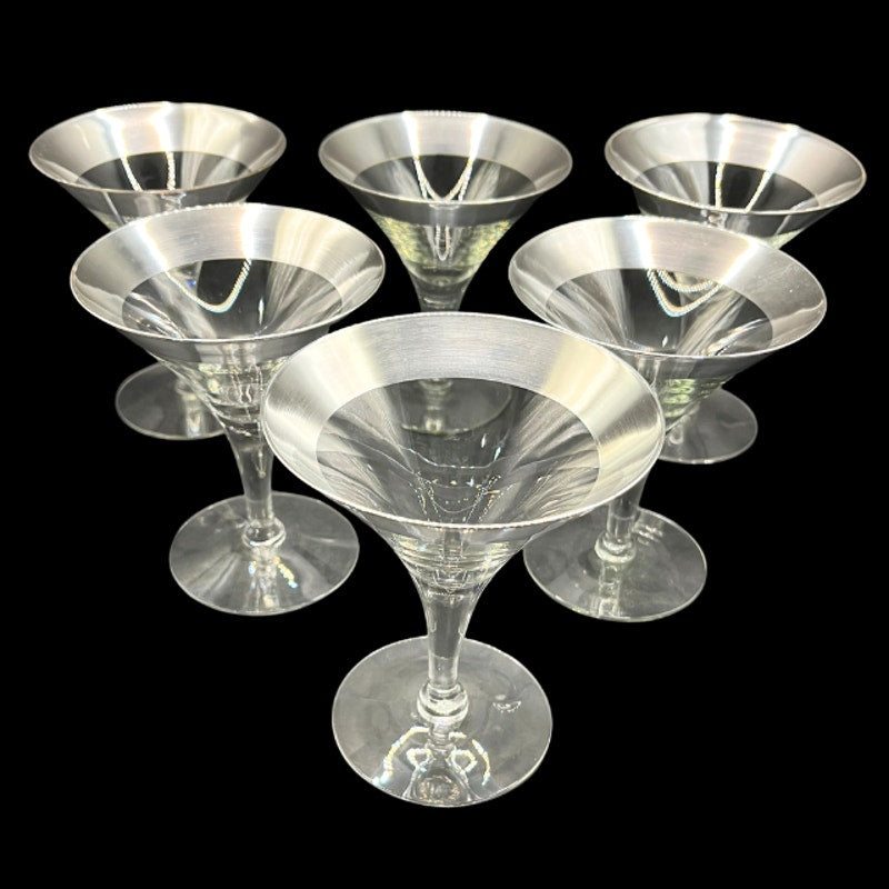 Mid Century Modern Dorothy Thorpe Silver Band Trumpet Cocktail Glasses Set of 6