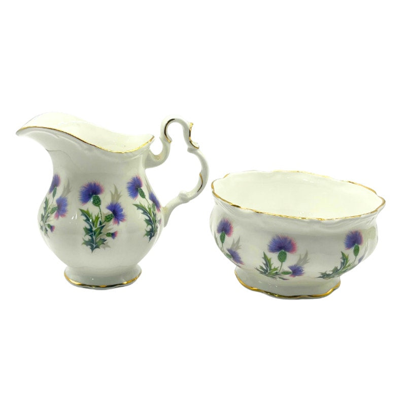 Vintage Royal Albert Brigadoon Bone China Creamer and Sugar Bowl with Gold Trim