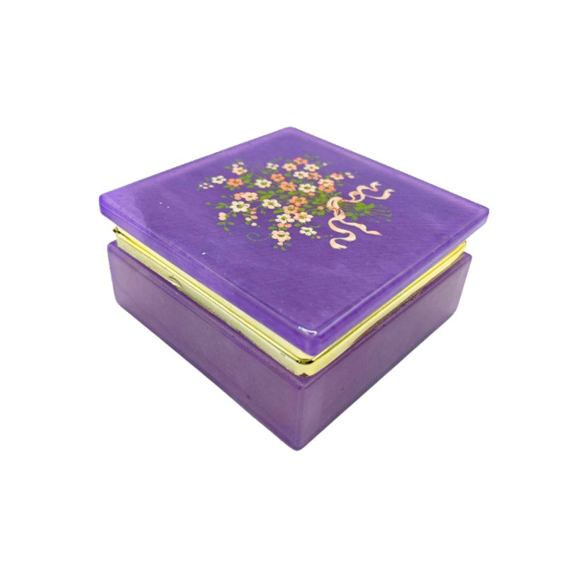 Vintage Himark Alabaster Keepsake Box Pink Floral Italy