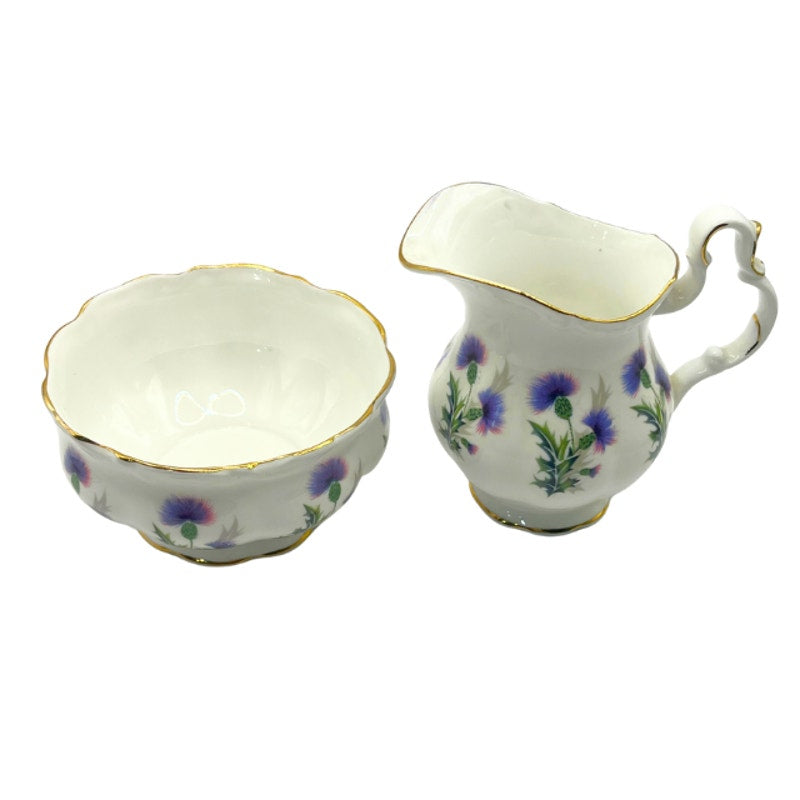 Vintage Royal Albert Brigadoon Bone China Creamer and Sugar Bowl with Gold Trim