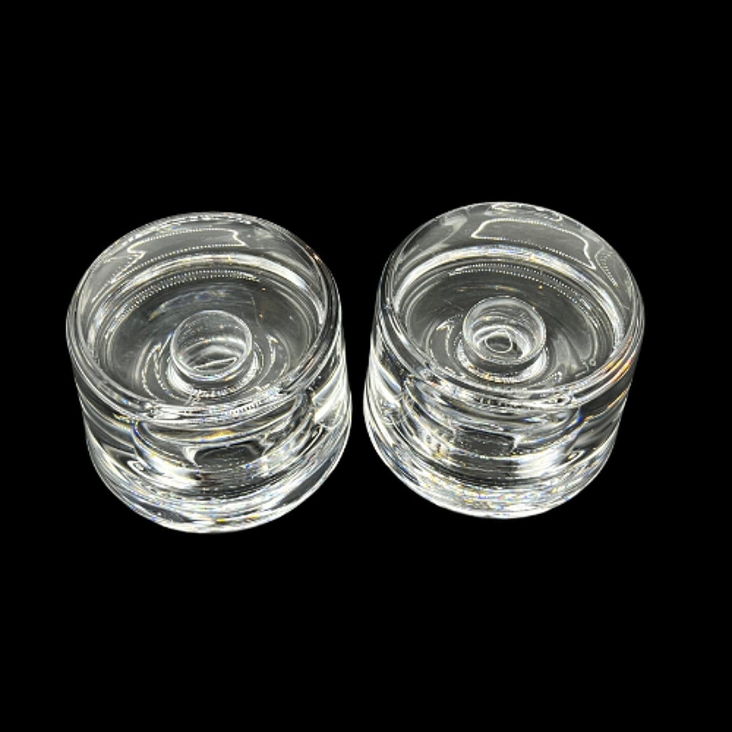 Orrefors Sweden Mid Century Crystal Puck Style Candlestick Holder Set of 2 Signed "FO" Frank Orrefors