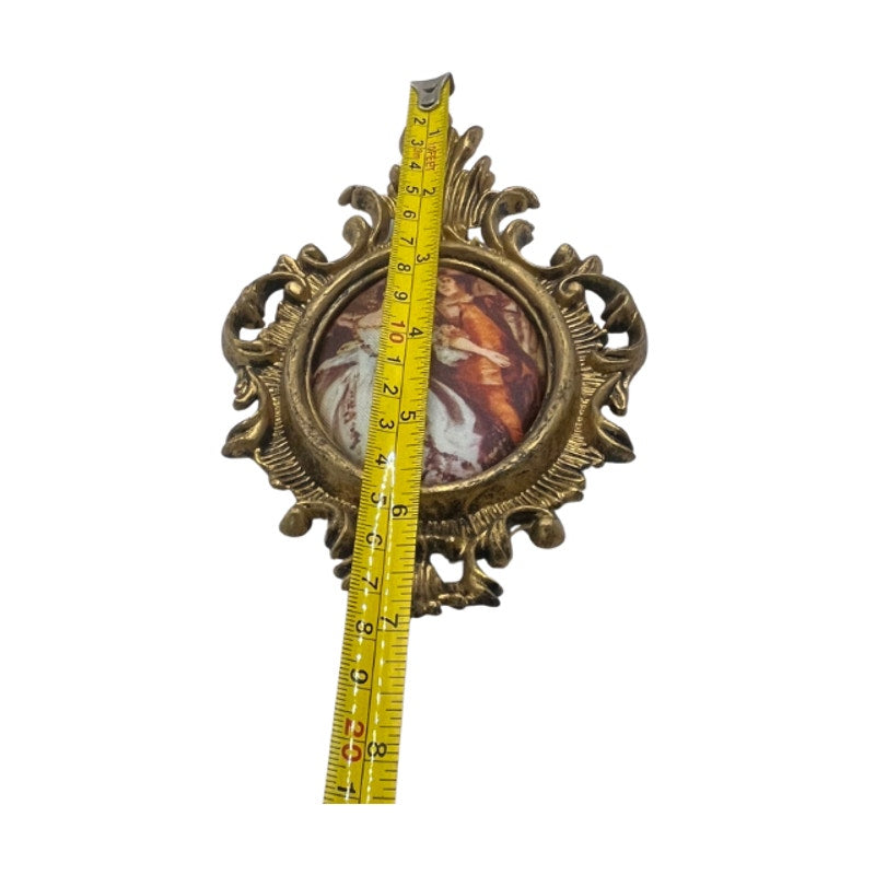 Vintage Mini Ornate Brass Tone Wall Frames Padded Silk Art Made in Hong Kong
