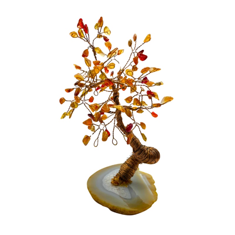 Vintage Gemstone Chalcedony  Tree of Life Copper Wire Geode Base