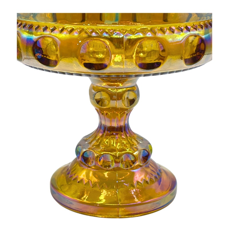 Vintage Indiana Glass Kings Crown Marigold Carnival Glass Pedestal Compote Dish