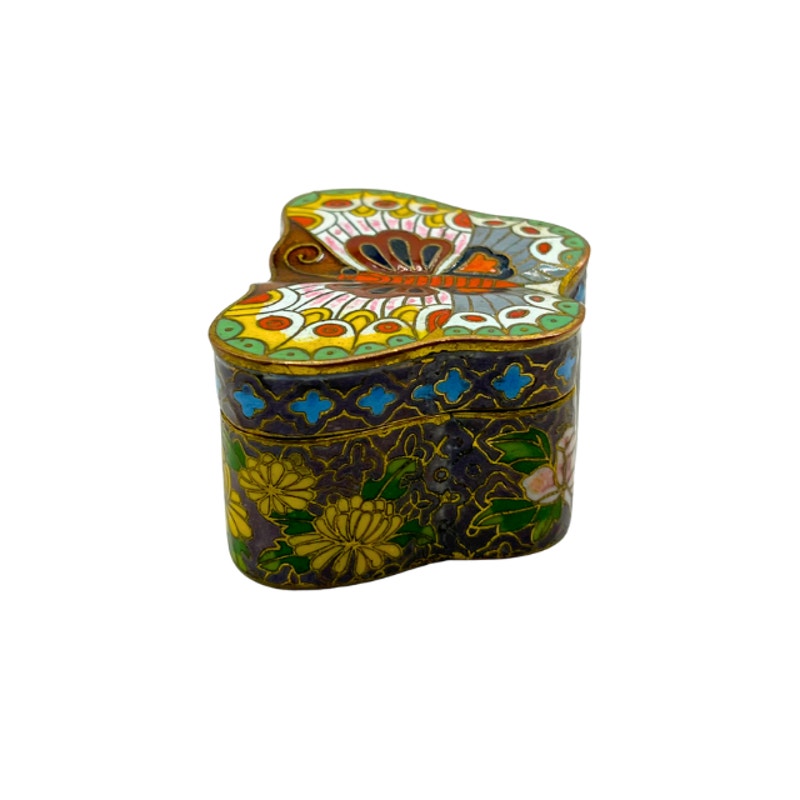 Vintage Chinese Cloisonne Enamel Butterfly Trinket Pill Box