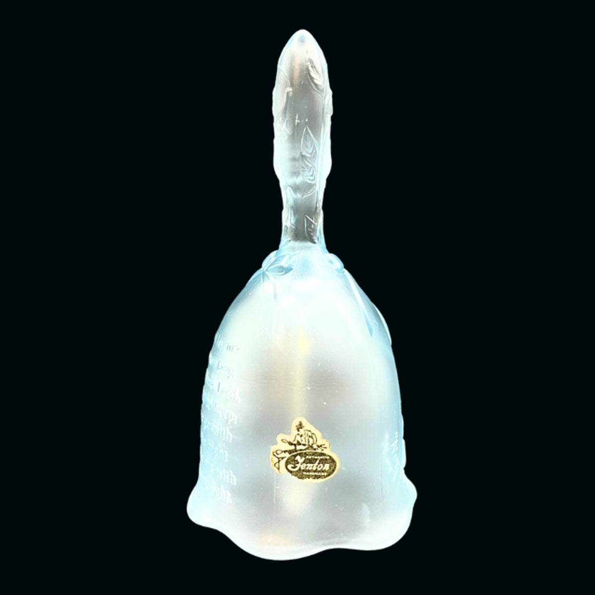 Vintage Fenton Art Glass Velva Blue Bell Boy Praying Figurine Bell Satin Finish