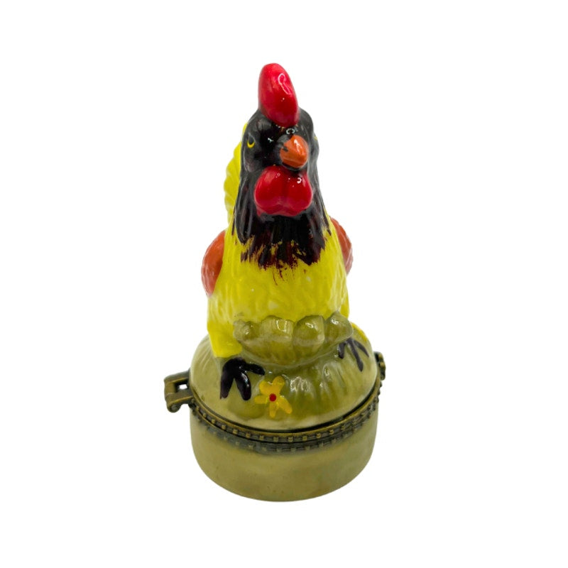 Vintage Nationalfun Rooster Hinged Ring Trinket Box Hand Painted 3 3/4"