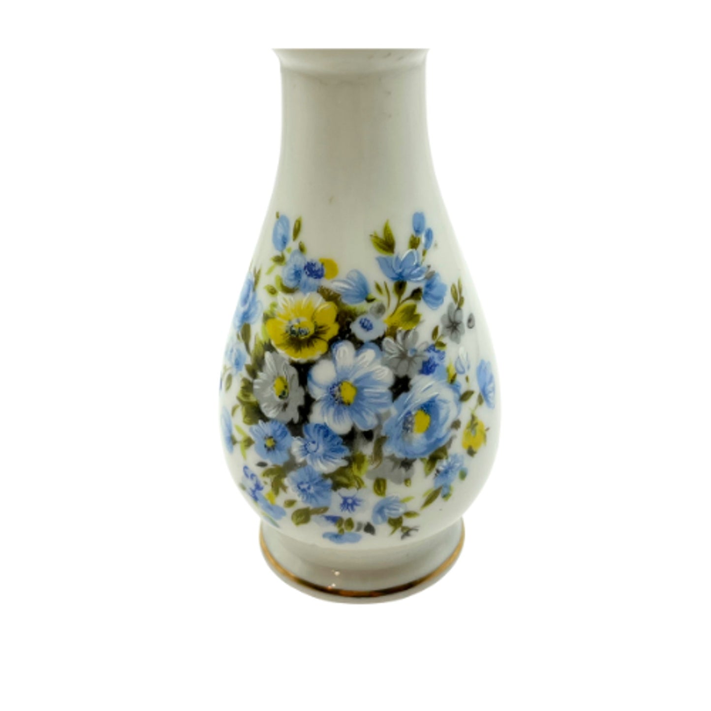 Vintage Lefton Ruffled Double Handle Blue Floral Vase