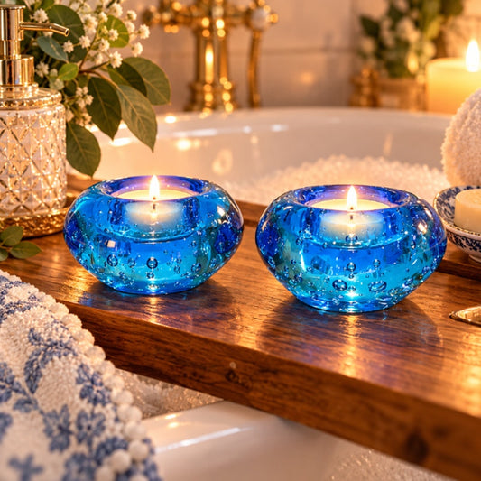 IKEA Handblown Turquoise Blue Controlled Bubble Tealight Candle Holder Votives