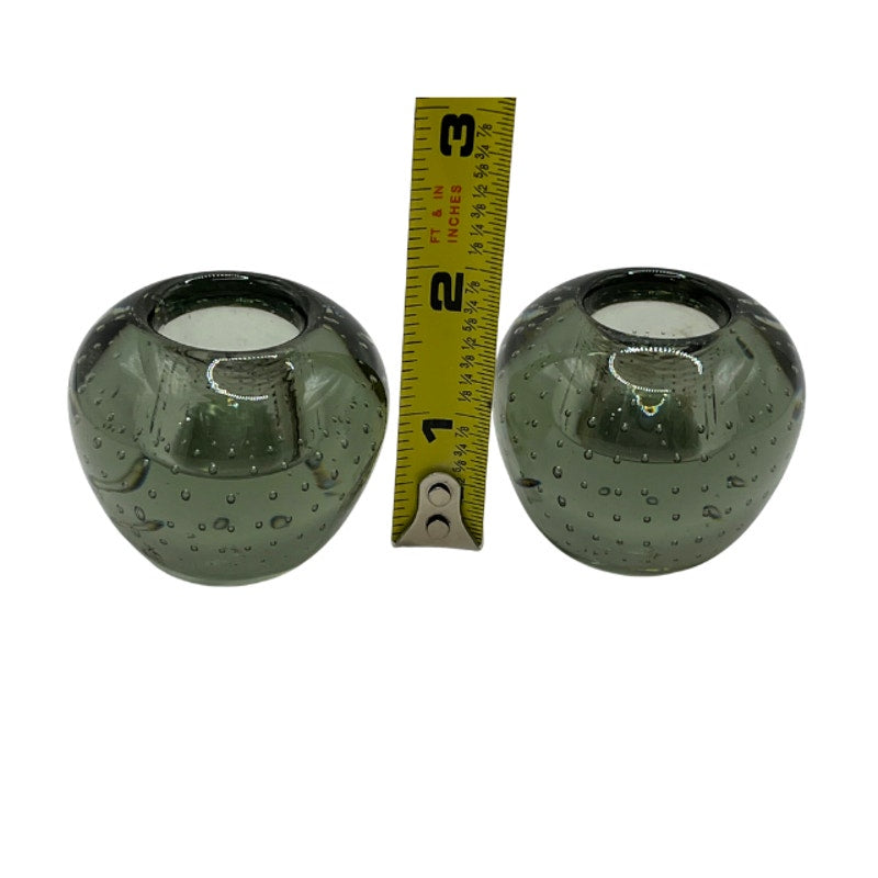 Vintage Holmegaard Smoky Gray Art Glass Tapered Candle Holder Set
