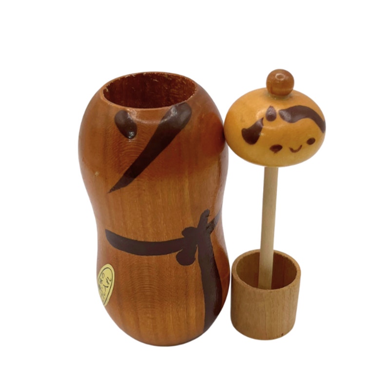 Vintage Usaburo Kokeshi Wooden Toothpick Holder Hand Crafted Japanese Folk Art