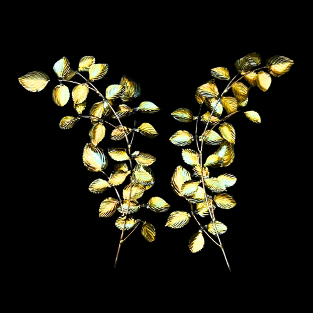 Vintage MCM Brutalist Copper & Brass Leaf Sculptures Set of 2 Wall Art