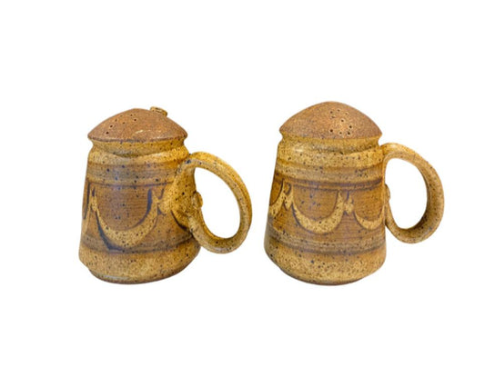 Signed Vintage Sandstone Pottery Viking Style Salt and Pepper Shakers