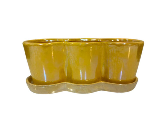 Yellow Iridescent Ceramic Pier 1 Planter 2pc