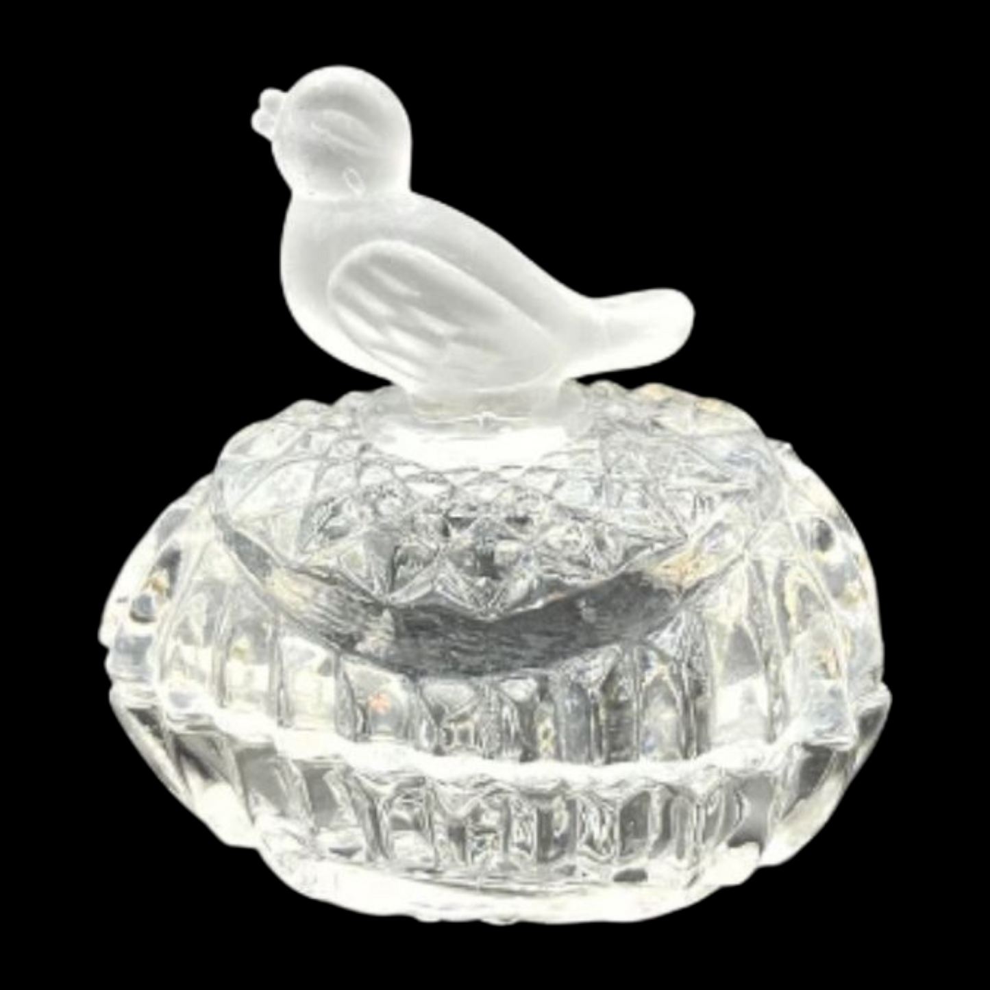 Vintage Hofbauer Crystal Glass Bird On Egg Trinket Box with Frosted Bird