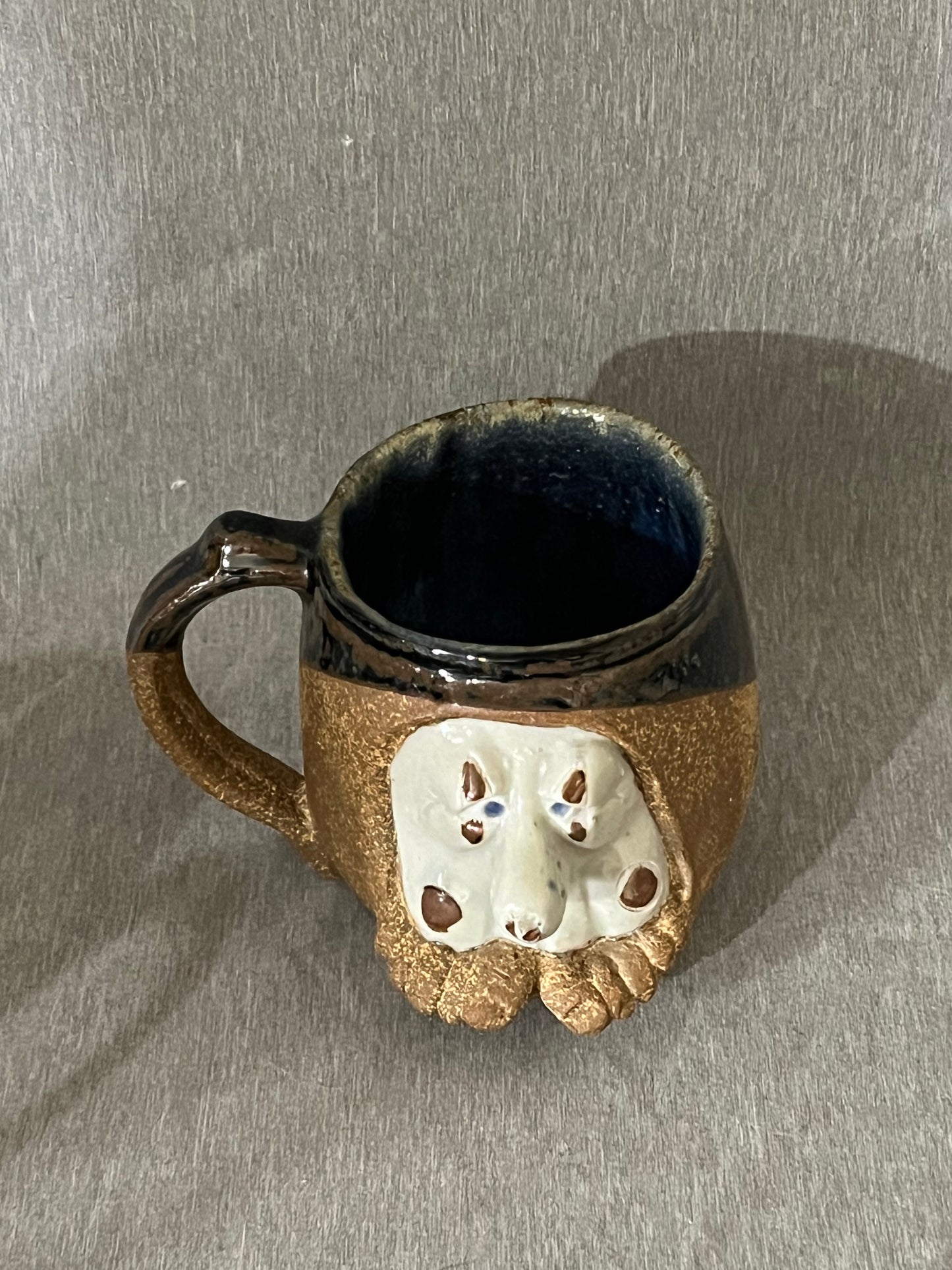 Vintage Ugly Funny 3D Face Mug  Stoneware Pottery with Toe Mustache