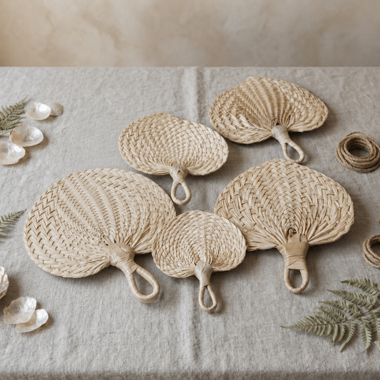 Vintage Woven Palm Leaf Hand Fans Wall Decor Set of 5 Boho Philippine Crafts