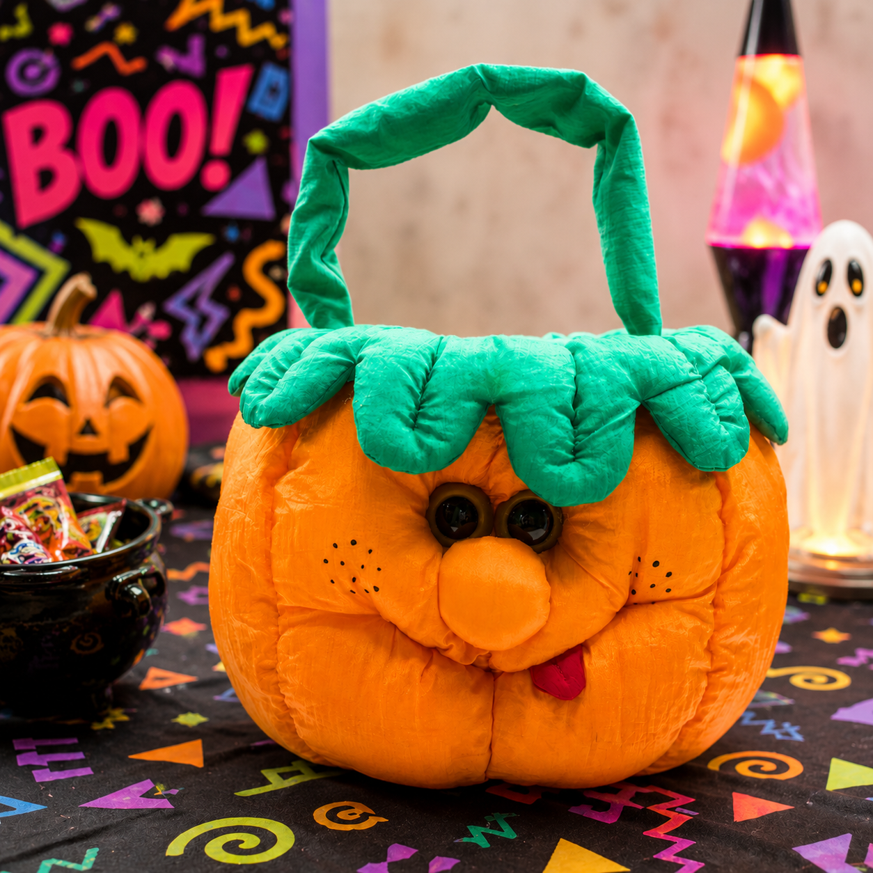 Vintage 1993  Puffalump Pumpkin Halloween Trick or Treat Plush Pail Bucket