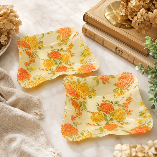 Vintage Acrylic Floral Trays Ruffled Curved Set of 2