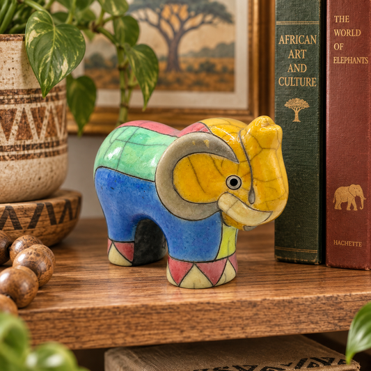 Vintage South African Raku Pottery Elephant Transvaal Figurine Signed