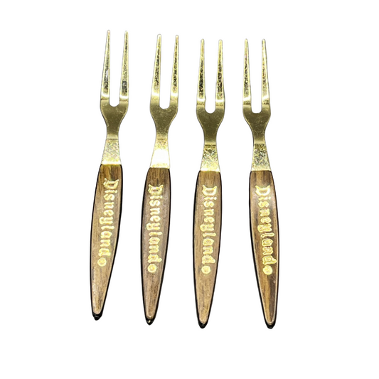 * Disneyland Mini Forks Set Mid Century 1960s Souvenir Cocktail Forks Set of Four Bronze Plated Barware Made in Japan