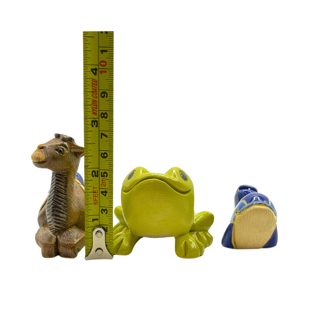 Vintage Artesania Rinconada Mixed Set: Two-Humped Baby Camel, Blue Whale, & Tree Frog