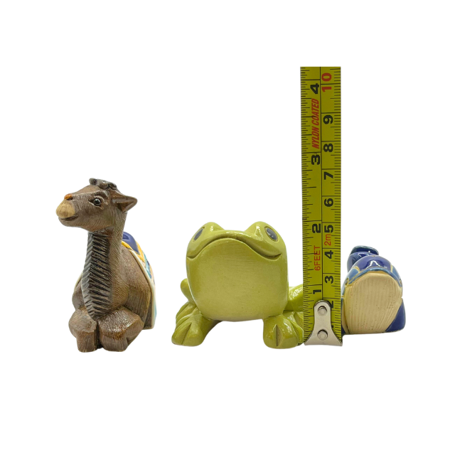 Vintage Artesania Rinconada Mixed Set: Two-Humped Baby Camel, Blue Whale, & Tree Frog