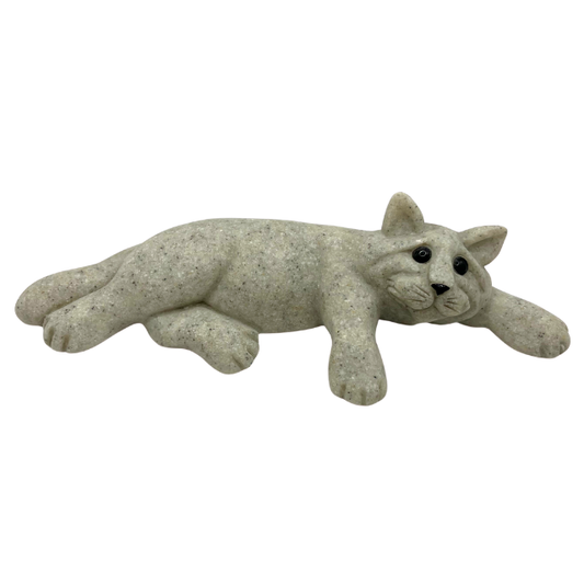 Reserved for Carrie S- 2000 Quarry Critters Stoneware Cat Chelsea 7.25" by 2.5" Laying Cat Figurine