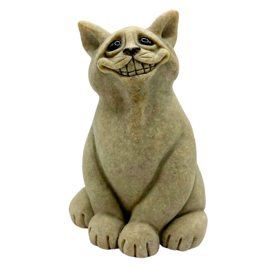 Reserved for Carrie S - 2000 Quarry Critters Stoneware Cat Chico  4.25" by 2.75" by 3" Smiling Cat Figurine - Darker Stone