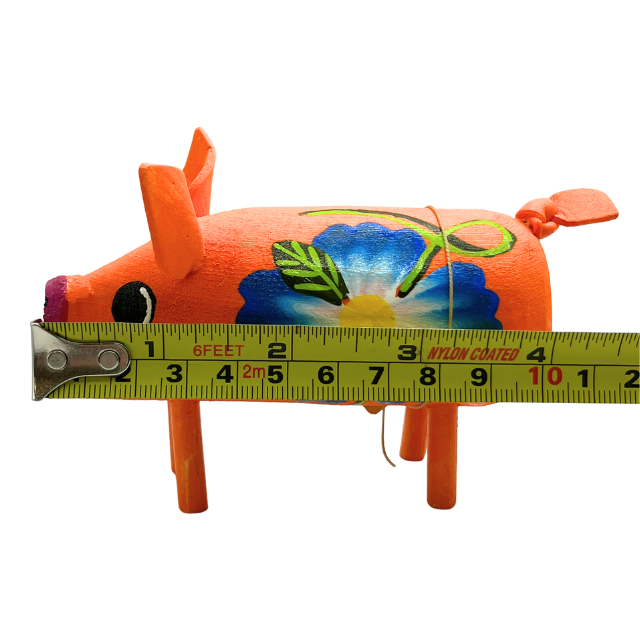 Hand Crafted Navajo Folk Art Pig Orange with Blue Flowers Navajo Artist Monty Begaye