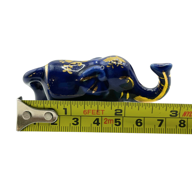 Vintage Cobalt Blue Porcelain Elephants with Intricate Gold Gilt Detailing Limoges Style Collectable Figurines