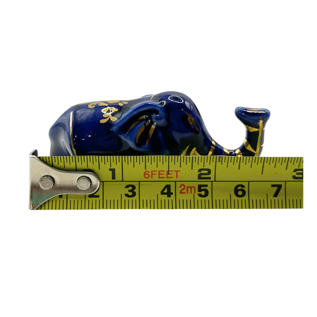 Vintage Cobalt Blue Porcelain Elephants with Intricate Gold Gilt Detailing Limoges Style Collectable Figurines