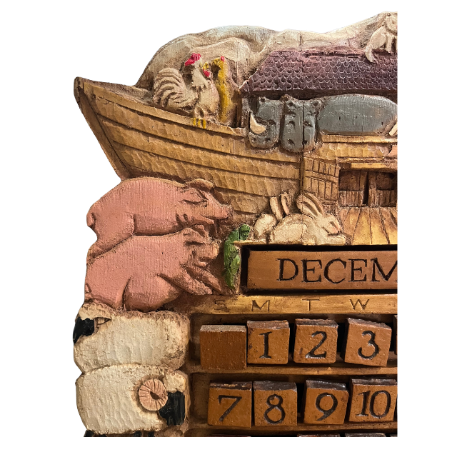 Vintage Al Pisano Country Carver Hand-Painted Noah's Ark Perpetual Calendar Wall Decor