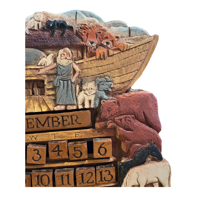 Vintage Al Pisano Country Carver Hand-Painted Noah's Ark Perpetual Calendar Wall Decor