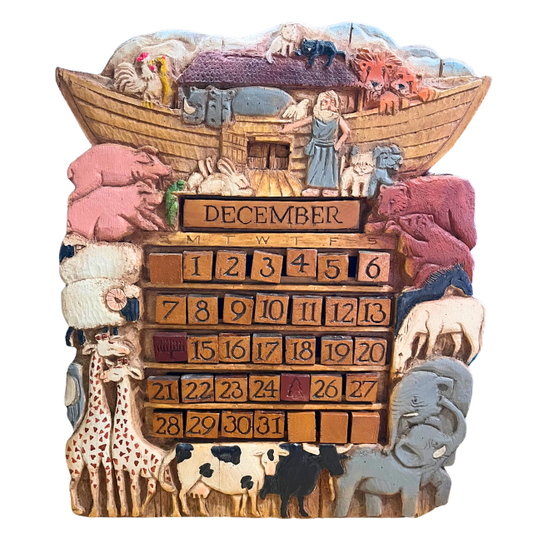 Vintage Al Pisano Country Carver Hand-Painted Noah's Ark Perpetual Calendar Wall Decor